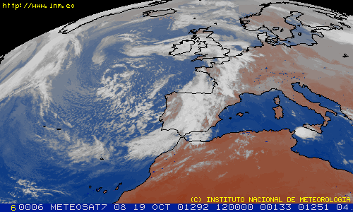 Mapa meteorológico, con los frentes de nubes sobre la península. Tomada de www.inm.es